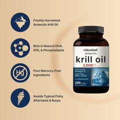 NatureBell Krill Oil with astaxanthin emphasizes natural antioxidant support.