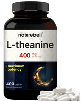 NatureBell L-Theanine 400mg bottle shows high-potency calm focus capsules