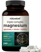 NatureBell Magnesium Complex bottle front, highlighting triple magnesium balance for overall mineral support.