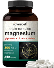 NatureBell Magnesium Complex bottle front, highlighting triple magnesium balance for overall mineral support.