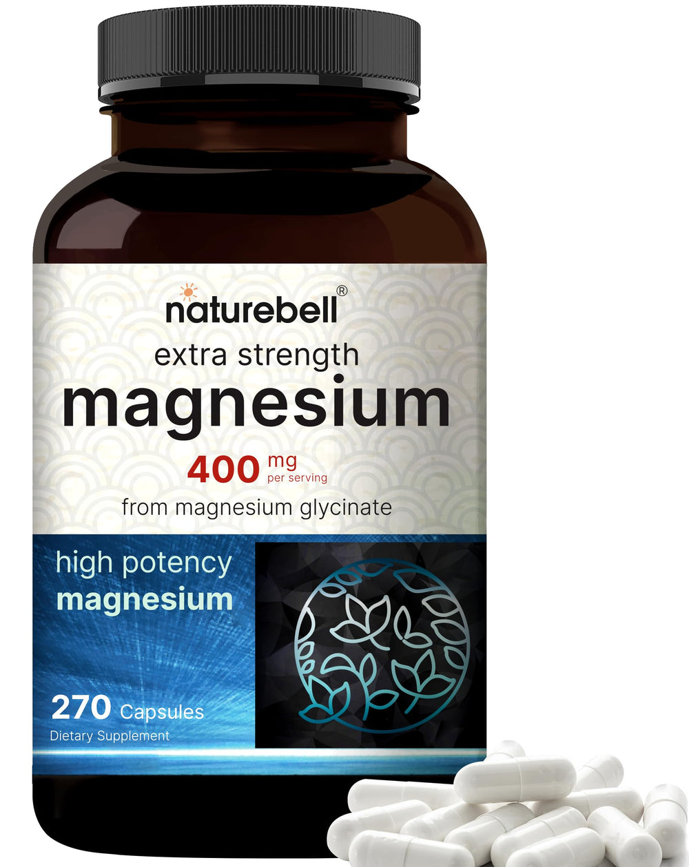 NatureBell Magnesium Glycinate 400mg bottle highlights high-absorption formula for daily support