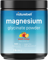 NatureBell magnesium glycinate powder jar shows 500 mg per serving for easy absorption.
