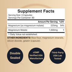 Bottle label on NatureBell Magnesium Malate showing non-GMO credentials
