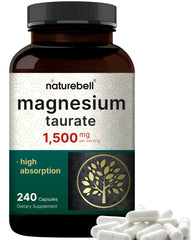 NatureBell Magnesium Taurate 1500mg bottle front shows gentle daily support.