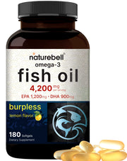 NatureBell Omega-3 bottle with lemon flavor supports daily heart and brain wellness.