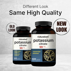 NatureBell potassium citrate capsule closeup emphasizes elemental potassium per serving.
