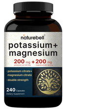 NatureBell Potassium Magnesium, botella vertido, apoyo a la hidratación diaria.