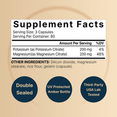 NatureBell Potassium Magnesium, composición de ingredientes, citratos de alta absorción.
