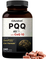 NatureBell PQQ bottle front with 240 capsules for energy support.