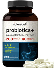 NatureBell Probiotic 200 Billion CFU bottle showcasing high potency for daily gut support