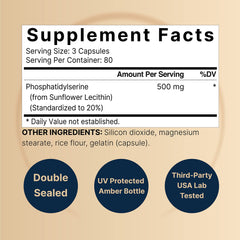 NatureBell PS capsules closeup shows clean sunflower-derived formula for brain health.