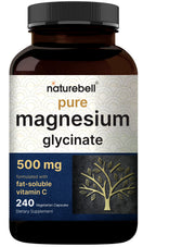 NatureBell Pure Magnesium Glycinate 500mg bottle for high-absorption daily use