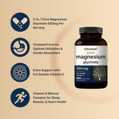 NatureBell Magnesium Glycinate label highlights vegan, non-GMO ingredients.