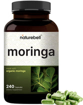 NatureBell Pure Moringa Capsules bottle shows label for easy daily wellness.