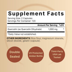 Close-up of NatureBell Quercetin1000 capsules showing 1,000 mg per serving
