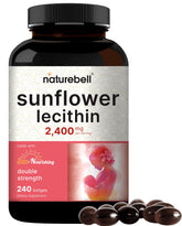 NatureBell sunflower lecithin softgels bottle on counter for soy-free lactation support.
