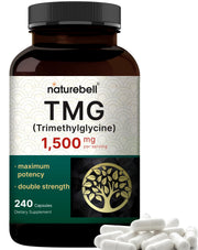 NatureBell TMG 1500mg bottle with label, highlighting potency for methyl donation support
