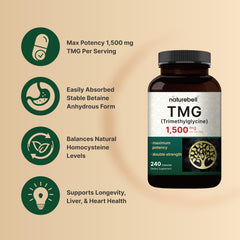 NatureBell TMG bottle on counter conveys reliable, non-GMO supplement from a trusted brand