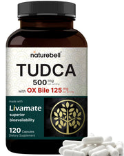 NatureBell Tudca 500mg bottle closeup for a liver-support routine.