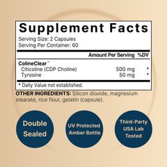 NatureBell two-in-one brain supplement label emphasizing Citicoline & Tyrosine synergy.