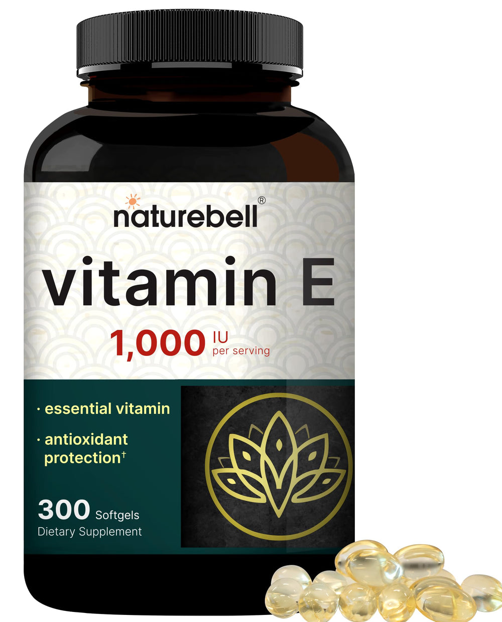 NatureBell Vitamin E softgels bottle on table illustrating convenient daily antioxidant support