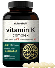 NatureBell Vitamin K Complex bottle showing full-spectrum K1 and K2 with coconut oil.