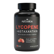 NatureBulk Lycopene and Astaxanthin capsules with Reishi powder, a potent antioxidant blend.