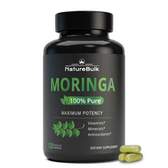 NATUREBULK Moringa Leaf 880mg capsules in bottle for steady energy and immunity