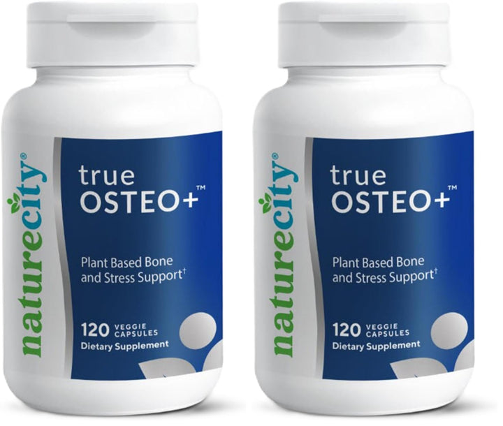 NatureCity True-Osteo bottle front showing plant-based calcium support for bones.