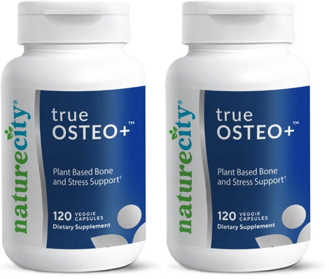 NatureCity True-Osteo bottle front showing plant-based calcium support for bones.