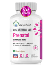 NatureGenX Methyl Prenatal bottle front showing a complete vegan multivitamin for pregnancy support