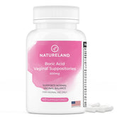 Natureland boric acid vaginal suppositories pack front for on-the-go balance