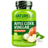 NATURELO Apple Cider Vinegar Capsules bottle shows vegan formula for daily detox support.