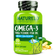 Naturelo Burpless Omega-3 bottle with lemon flavor for easy, burpless daily use.