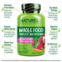 NATURELO iron-free multivitamin capsules for women 50+ easy to swallow vegan capsules