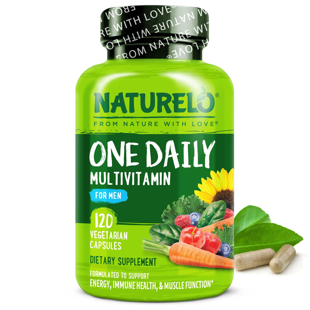 Naturelo Men's Multivitamins bottle for daily wellness on the go.