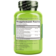 Naturelo bottle side view emphasizes compact packaging and a 90-count capsule supply.