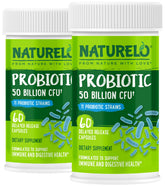 Naturelo Probiotics 50B CFU bottle demonstrates high-potency daily support for digestive balance.