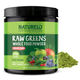 Naturelo Raw Greens powder bottle for daily nutrition.