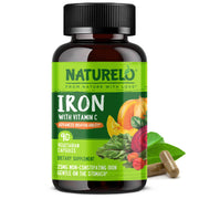 Naturelo Vegan Iron bottle front highlights gentle daily iron support for energy