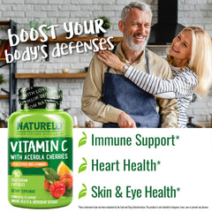 Naturelo Vitamin C label emphasizes vegan, non-GMO credentials.