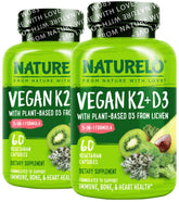 Naturelo vitamin d3 k2 vegan bottle front for immune and bone support potential.