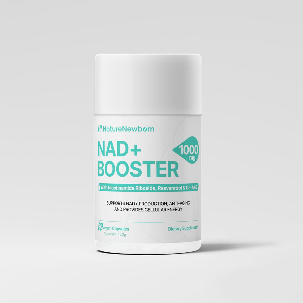 NATURENEWBORN NR1000 bottle on desk, supporting daily energy and focus.