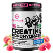 Natures Aid Creatine Gummy bottle on shelf, convenient workout fuel.
