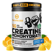 Natures Aid Creatine Gummy bottle close-up for on-the-go workouts