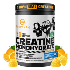 Natures Aid Creatine Gummy bottle close-up for on-the-go workouts