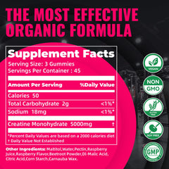 Natures Aid Creatine Gummy close-up highlights chewy texture and raspberry flavor