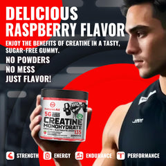 Natures Aid Creatine Gummy serving suggestion showing three gummies per serving.