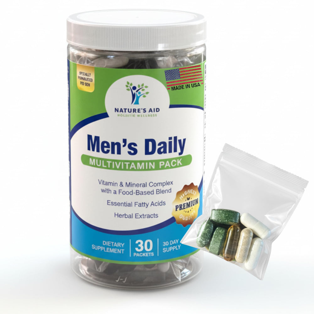 Nature's Aid Holistic Wellness Men's 7 Daily Multivitamins bottle front for daily energy support