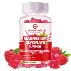 Natures Aid Magnesium Glycinate Gummies raspberry bottle for daily calm mood